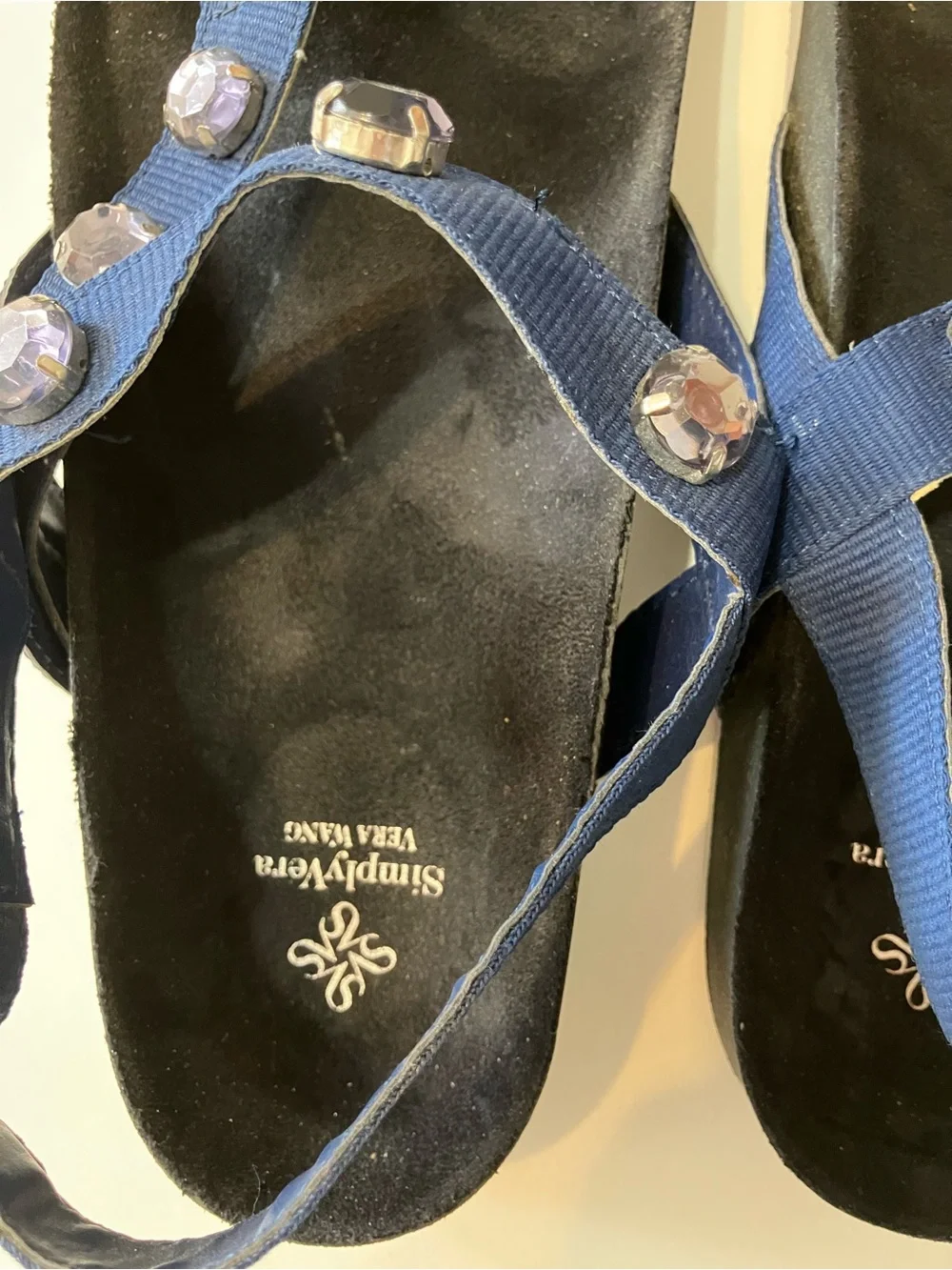 Simply Vera Vera Wang Blue Jeweled T-Strap Flat Sandals
